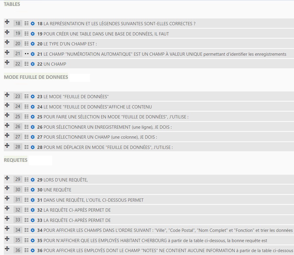 Evaluation des connaissances moodle Access 2019 Utiliser une base Evaluation des connaissances moodle Access 2019 Utiliser une base