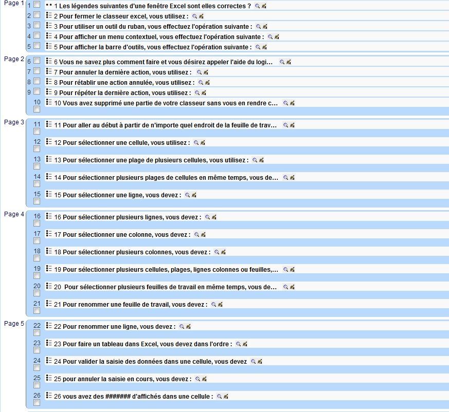 Evaluation des connaissances moodle Excel 2010