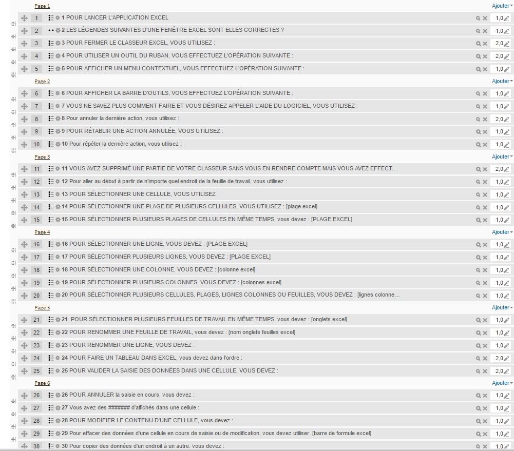 Evaluation des connaissances moodle Excel 2013 Evaluation des connaissances moodle Excel 2013