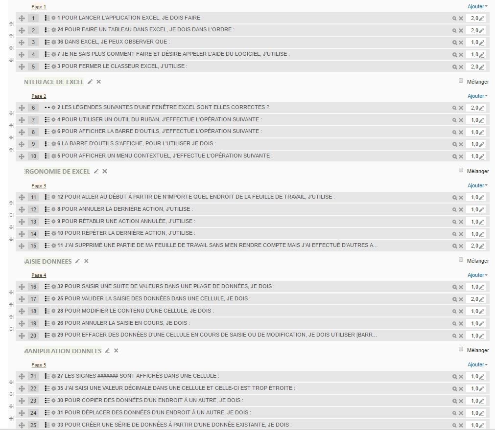Evaluation des connaissances moodle Excel 2016 Evaluation des connaissances moodle Excel 2016