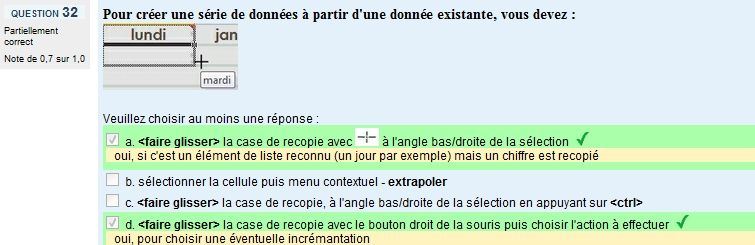 réponse du test excel