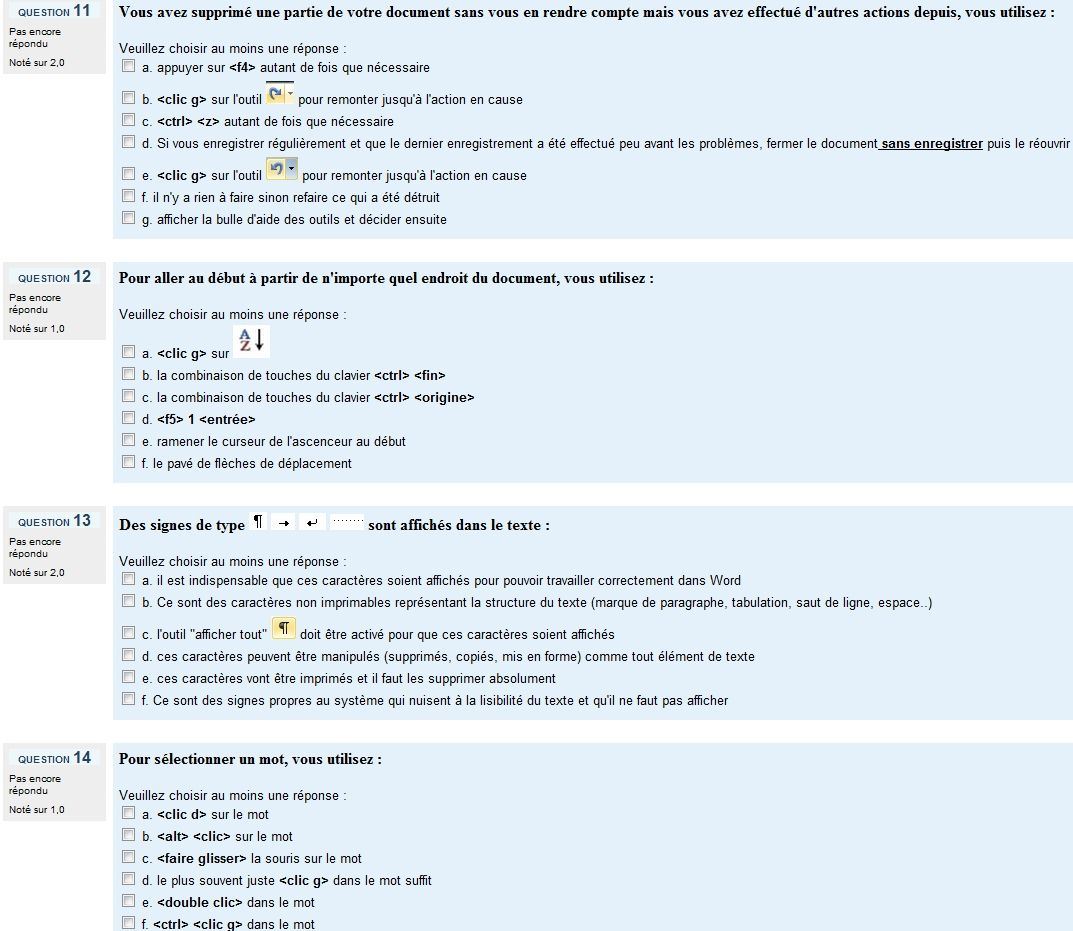 Qcm moodle word 2010 Qcm word 2010